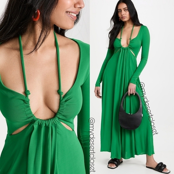 Proenza Schouler Drawstring Keyhole Matte Cutout Green Jersey Maxi Dress - Picture 1 of 16